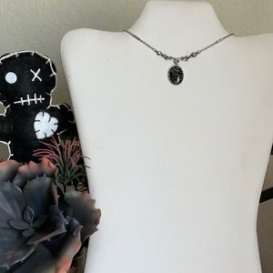 Authentic Snowflake Obsidian Scrolled Bar & Rhinestones on Stainless Bar Choker